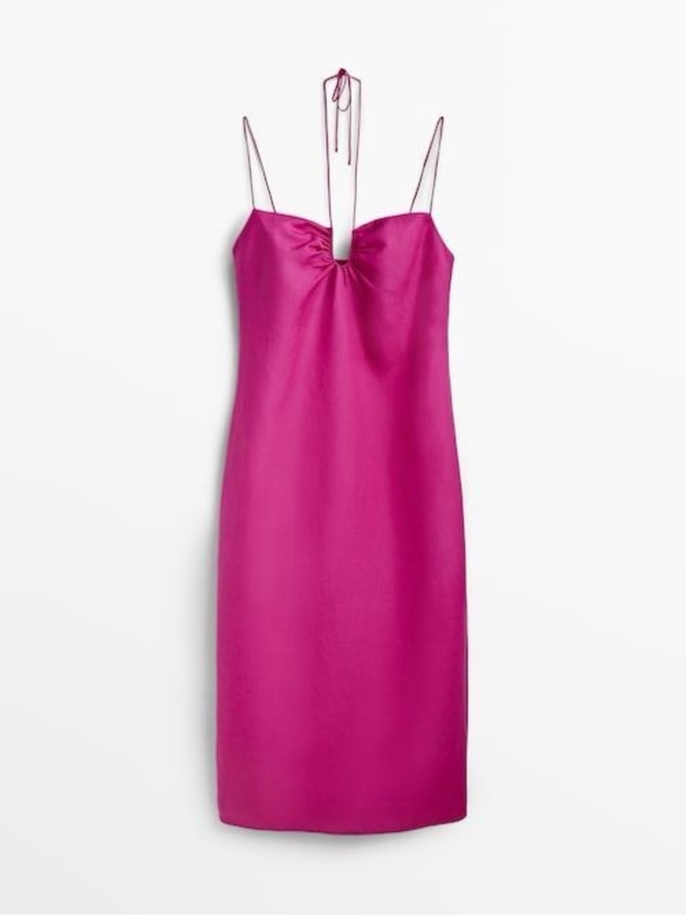 Massimo Dutti Fuchsia Pink Linen Blend Strappy Straps Midi Dress Slip Dress Sz M - Picture 11 of 16